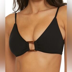 BECCA Women's Modern Edge Bralette Bikini Top, Adjustable, Tie Back- Size D Cup